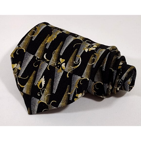 Manzoni Mens Necktie Silk Black Gray Gold Tie Handmade in Italy - Picture 2 of 8